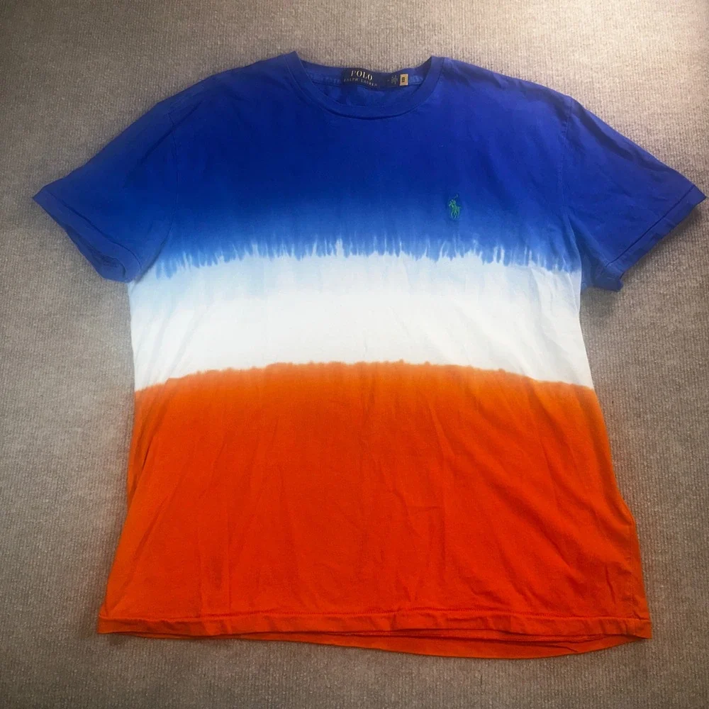 Polo Ralph Lauren Mens Dip Dye T-Shirt Blue White Orange Ombre Pony Logo M